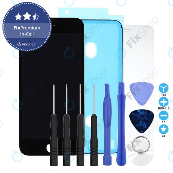 Οθόνη In-Cell για iPhone 8, SE (2020), SE (2022), Black, Αφής με πλαίσιο, Κόλλα (Adhesive), Προστατευτικό Γυαλί, Εργαλεία, FixPremium