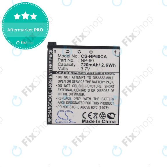 Μπαταρία για Casio Exilim Zoom EX-Z19, EX-Z85, EX-Z9, 720mAh, Li-Ion, 3.7V, NP-60, HQ