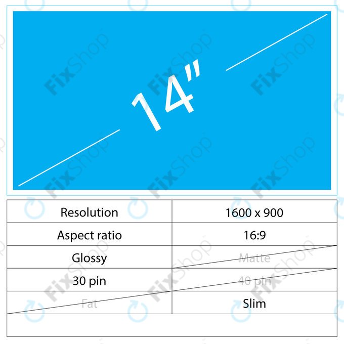 LCD Display Slim Glossy | 14" | 30 pin | HD+
