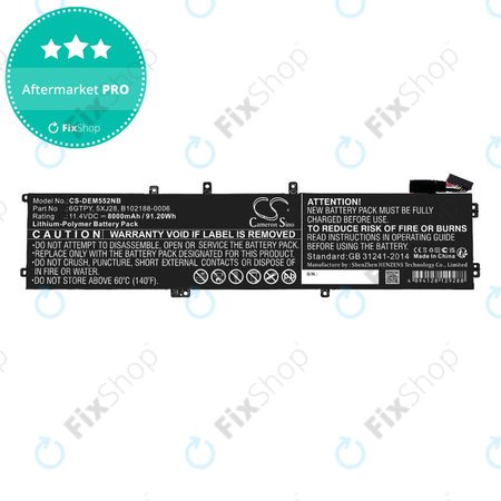 Μπαταρία για Dell XPS 15, Dell Precision 9560, 9570, 8000mAh, Li-Pol, 11.4V, 6GTPY, HQ
