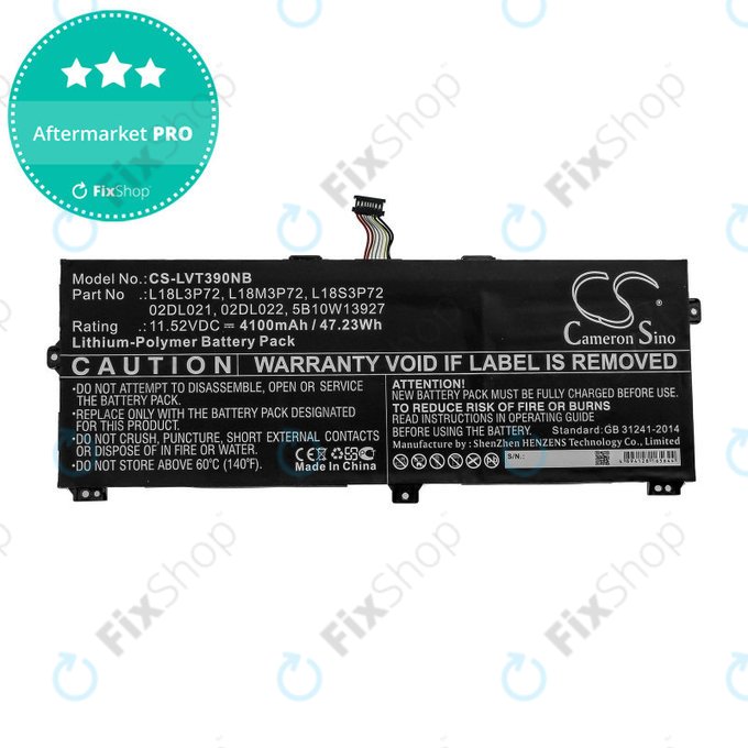 Μπαταρία για Lenovo ThinkPad X390, Yoga X390, 4100mAh, Li-Pol, 11.52V, 02DL021, HQ