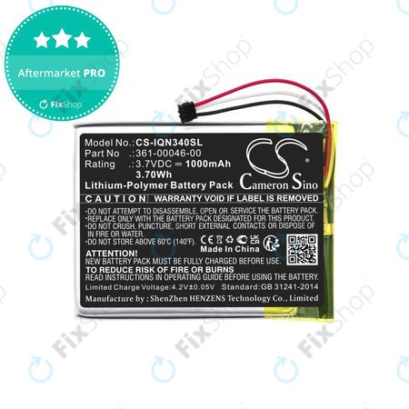 Μπαταρία για Garmin Dash Cam 20, Nuvi 3400, 1000mAh, Li-Pol, 3.7V, 361-00046-00, HQ