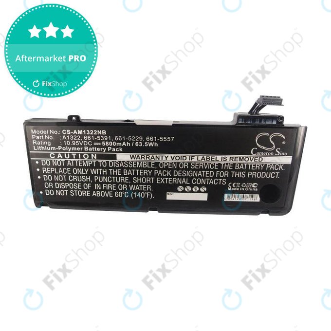 Μπαταρία για MacBook Pro 13", Μέσα 2009 – Μέσα 2012, A1278, A1322, 5800mAh, HQ