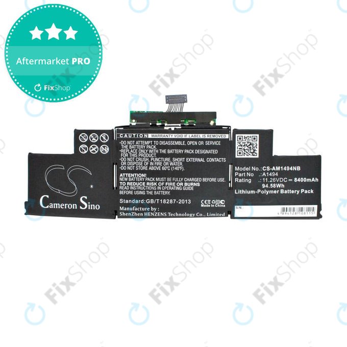 Μπαταρία για MacBook Pro 15", Τέλη 2013 – Μέσα 2014, A1398, A1494, 8400mAh, HQ